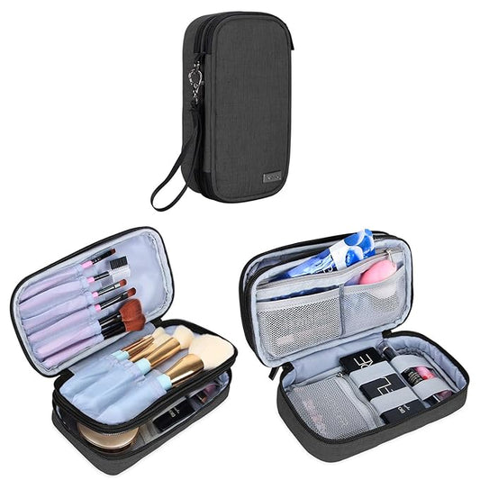 Teamoy Travel Makeup Brush Bag(up to 8.5"), Professional Cosmetic Bags Organizer Case with Handle Strap for Makeup Brushes and Beauty Supplies-Small, Black (No Accessories Included)