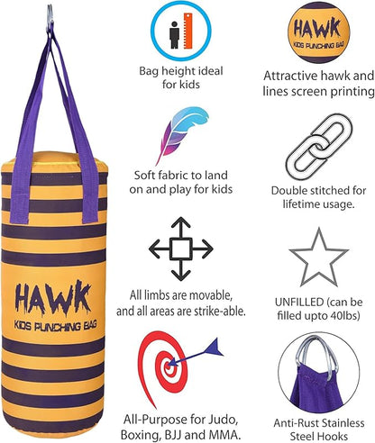 Kids Punching Bag for Kids Boxing Gloves MMA Training Fitness Workout Kickboxing Grappling Karate Heavy Target Bag UNFILLED
