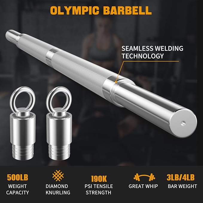 DASKING Barbell Bar - Upgraded Multifunction 4ft Weight 1.1 Inch 2 Spring