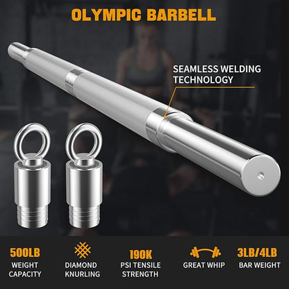 DASKING Barbell Bar - Upgraded Multifunction 4ft Weight 1.1 Inch 2 Spring