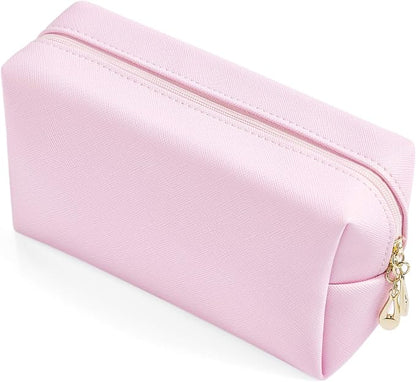 PU Leather Cosmetic Bag for Women Minimalism Makeup Bag for Daily Use Portable Storage Purse Small Neat Cosmetic Pouch Water-resistant Toiletry Bag for Travel (Voilet Pink)