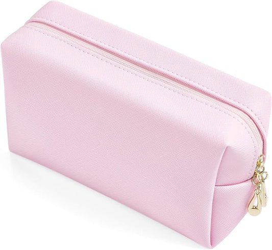 PU Leather Cosmetic Bag for Women Minimalism Makeup Bag for Daily Use Portable Storage Purse Small Neat Cosmetic Pouch Water-resistant Toiletry Bag for Travel (Voilet Pink)