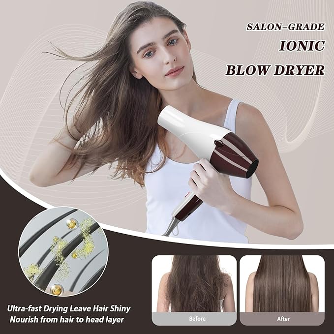 Hair Dryer, Professional Ionic Blow Dryer with Diffuser for Curly Hair,2400W Powerful Fast Drying Hairdryer Blowdryer for Women Men Home Salon Hair Styling,Constant Temp Low Noise