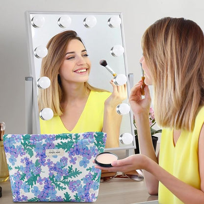 Violet Flower Makeup Bag Travel Large Floral Cosmetic Bags for Women Makeup Pouch Zipper Cosmetic Pouch for Purse Aesthetic Make up Organizer Bag Toiletry Bag Travel Essentials Accessories
