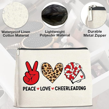 Cheerleading Gifts Makeup Bag Funny Team Gifts for Women Friends Girl Cosmetic Bag Peace Love Zipper Makeup Pouch Gift