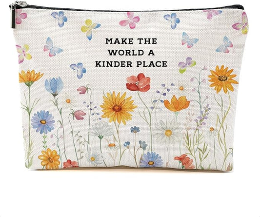Inspirational Makeup Bag Floral Positive Affirmations Cosmetic Bag Motivational Gifts for Women Girls Friend Niece Daughter Travel Organizer Zipper Pouch Graduation Birthday Friendship Gifts