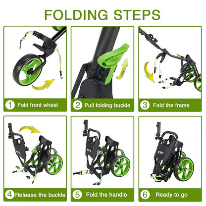 KVV 3 Wheel Golf Push Cart Ultra Lightweight Smallest Folding Size, New-Version Scorecard Holder