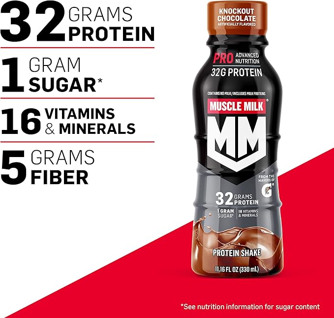 Muscle Milk Pro Series Chocolate Peanut Butter Protein Shake 40g Protein Pack of 12 & Pro Advanced Nutrition Knockout Chocolate Protein Shake 32g Protein Pack of 12