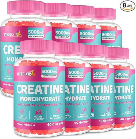 Creatine Monohydrate Gummies for Men & Women, Creatine Pre Workout Chewables Supplement 5000mg with Taurine & B6 - for Muscle, Recovery, Strength, Energy & Endurance and Performance, Vegan - 480 Count