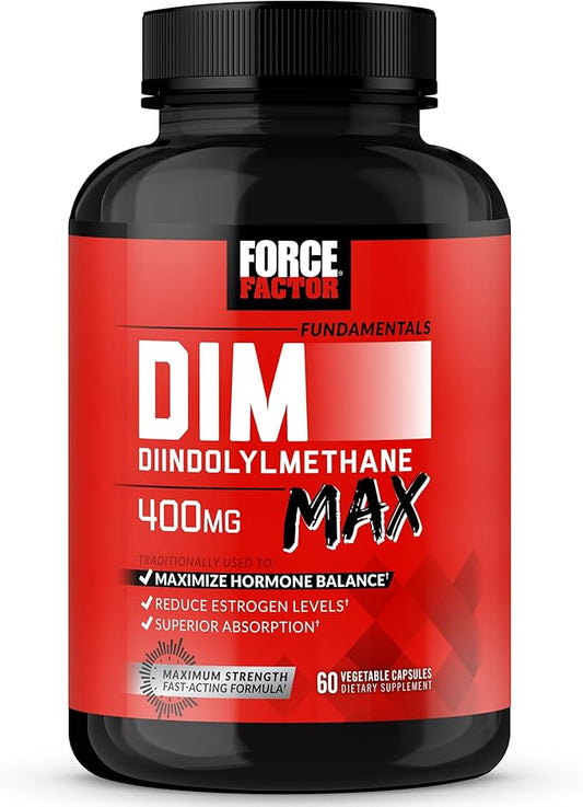 FORCE FACTOR DIM Max, DIM Supplement for Men to Support Hormone Balance and Estrogen Balance, Maximum Strength Diindolylmethane, Superior Absorption, 400mg, 60 Capsules