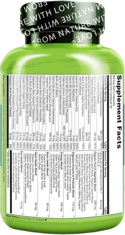 NATURELO Whole Food Multivitamin for Women - with Vitamins, Minerals, & Organic Extracts - Supplement for Energy and Heart Health - Vegan - Non GMO - 120 Capsules