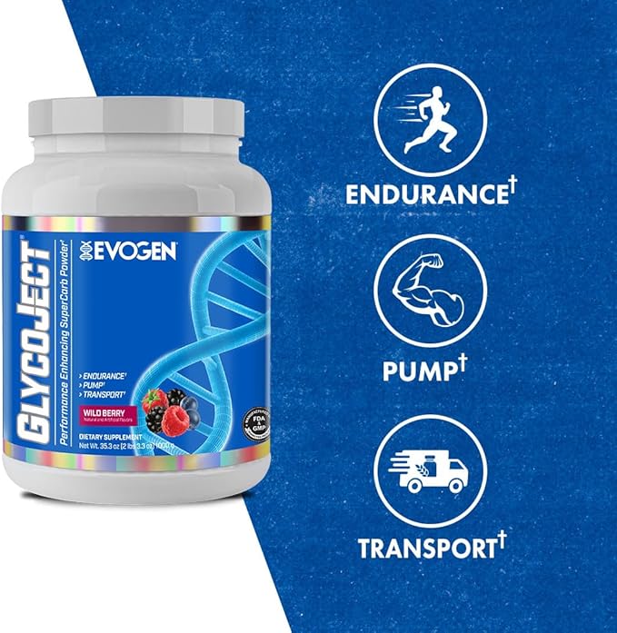 Evogen GlycoJect - Super Carb Powder | Rapid Absorption for PreWorkout | Carbohydrate Powder for Endurance | Post-Workout or Pre Workout Powder for Men & Women | Wild Berry | 36 Servings