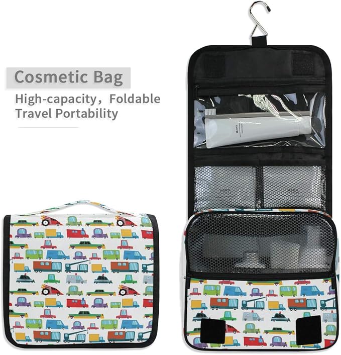 senya Hanging Travel Toiletry Bag Kit Boys Makeup Case Cosmetics Organizer for Men Women (Cartoon Boy Cars)