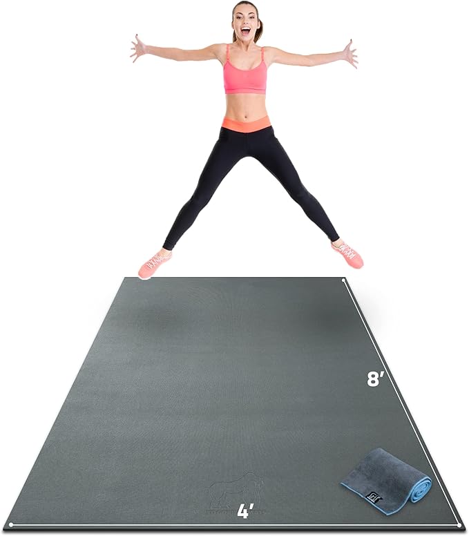 Gorilla Mats Premium Large Exercise Mat – 8' x 4' x 1/4" Ultra Durable, Non-Slip, Workout Mat for Instant Home Gym Flooring – Works Great on Any Floor Type or Carpet – Use With or Without Shoes