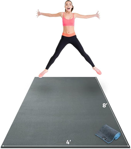 Gorilla Mats Premium Large Exercise Mat – 8' x 4' x 1/4" Ultra Durable, Non-Slip, Workout Mat for Instant Home Gym Flooring – Works Great on Any Floor Type or Carpet – Use With or Without Shoes
