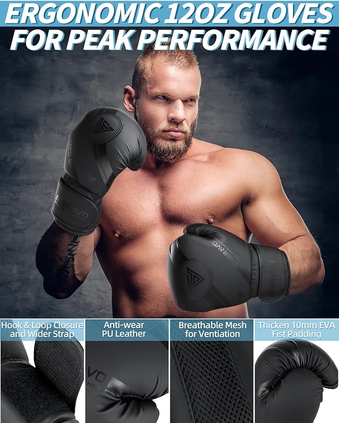 Punching Bag for Adults, 4ft PU Heavy Boxing Bag Set 12OZ Gloves for MMA Muay Thai Kickboxing Training Home Gym, Martial Art (Unfilled)