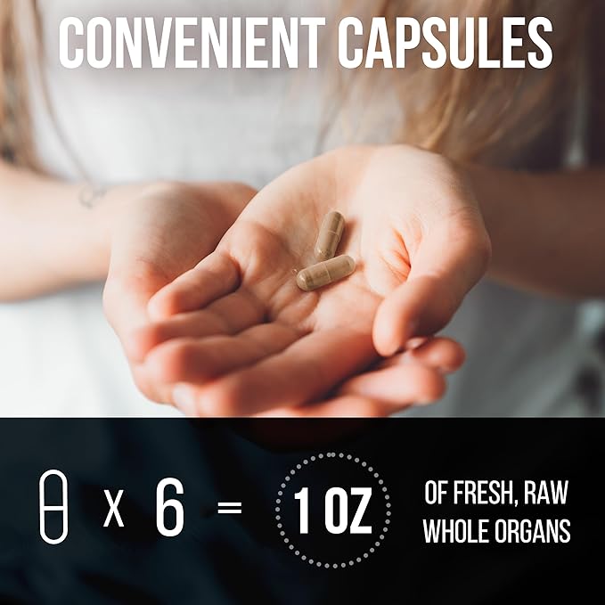 Beef Organ Supplement Grass Fed Complex for Men and Women - 10 Carnivore Meat Proprietary Blend of Beef Liver, Marrow, Brain, Thymus, Spleen, Kidney, Lung, Heart, Pancreas, Gallbladder -180 Caps