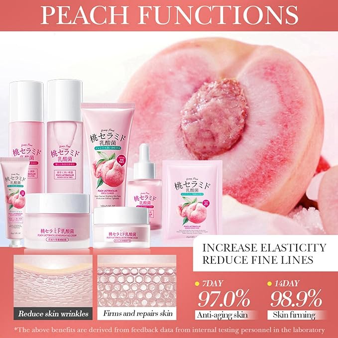 Peach Skincare Set, Peach Skin Care For Teens 10-12, Face Skin Care Set, Anti-Aging Skin Care Routine Kit For Women, Hydrating Girls Skin Care For Kids Age 8-12, Vegan & Organic
