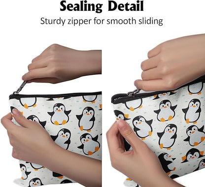 Cafl Cute Penguins Makeup Bag Penguin Cosmetic Bag for Women Large Capacity Make Up Bag Portable Travel Toiletry Pouch Organizer 10 * 8inch