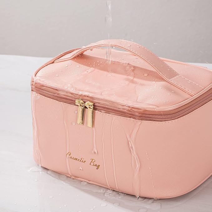KITENROM Preppy Makeup Bag Small Cosmetic Bags for Women Little Pouch Toiletry Organizer Case(Root Pink)