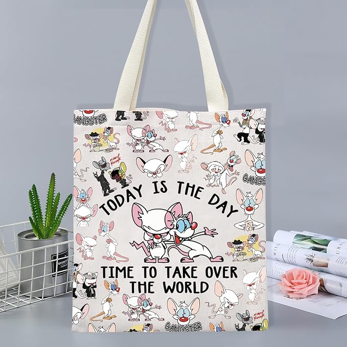 FOTAP Cartoon Characters Lover Gift Comedy Anime TV Series Makeup Bag Rat Brain Cosmetic Bag BFF Gift (THE WORLD T)