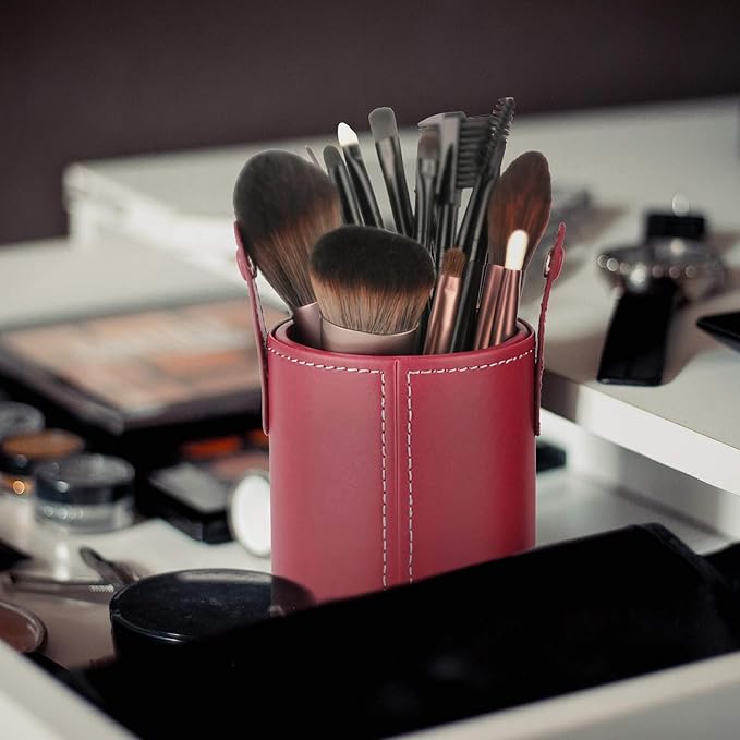 Narwey Makeup Brush Holder Travel Brushes Case Bag Cup Storage Dustproof for Women (Red)