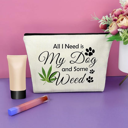 Sazuwu Dog Lover Gifts for Women Weed Makeup Bag Friendship Gifts for Friend Female Cosmetic Bag Animal Lovers Dog Mom Birthday Gifts Christmas Travel Pouch