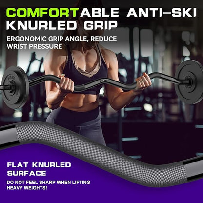 47" EZ Curl Bar Weight Lifting Bar 1-inch Curling -2 Star Collars(280lb Weight