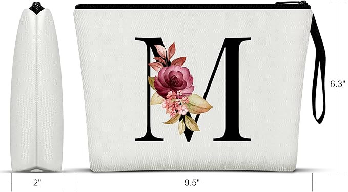 Vavabox A-Z Personalized Makeup Bag, Birthday Gifts for Women Mom, Gifts for Best Friend, Bride Bridesmaid Cosmetic bag (M, White)