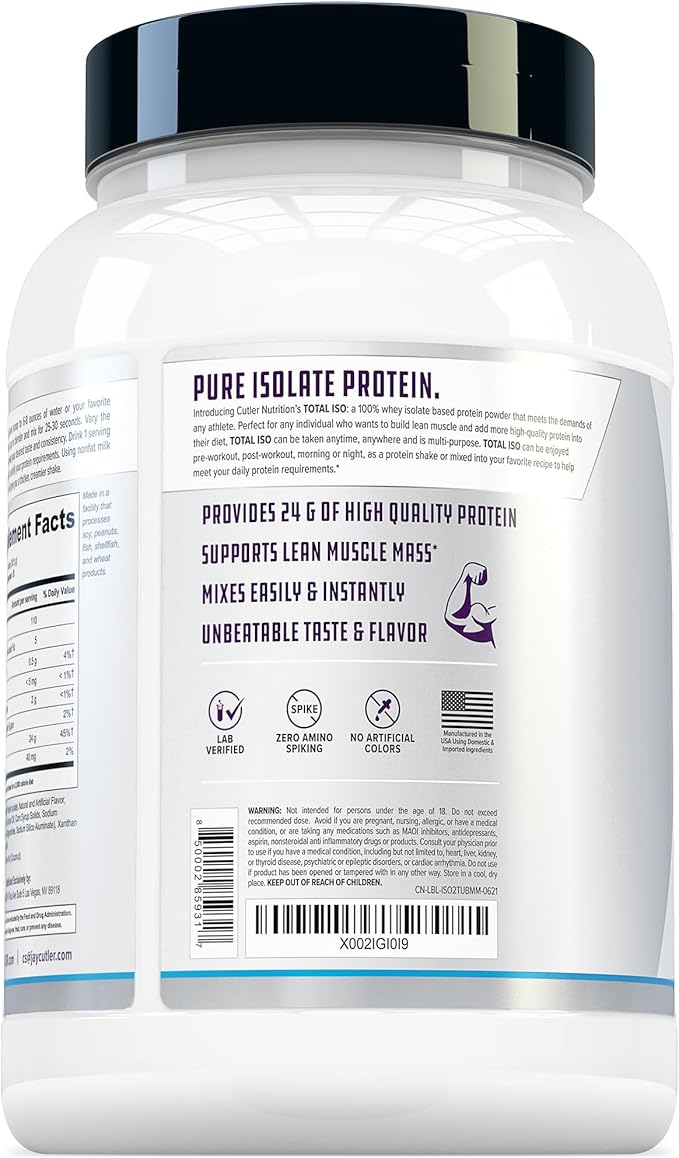 Cutler Nutrition Total ISO Whey Isolate Protein Powder: Best Tasting Whey Protein Shake, 100% Whey Protein Isolate, Perfect Post Workout Protein Powder Mix, Marshmallow Rice Cereal, 2 Pounds
