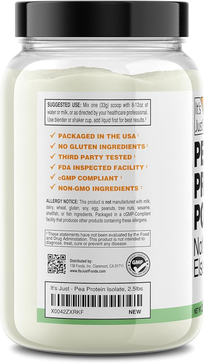 It's Just! - 100% Pea Protein, Vegan Plant Based, Grown in Canada, Premium Quality, Smooth Texture, Gluten Free, Keto Friendly (2.5 Pound, Unflavored)