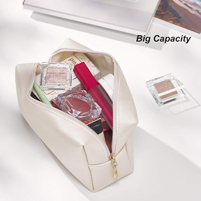 PU Leather Cosmetic Bag for Women Minimalism Makeup Bag for Daily Use Portable Storage Purse Small Neat Cosmetic Pouch Water-resistant Toiletry Bag for Travel(Black)
