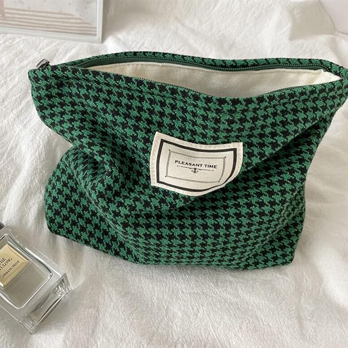 Cosmetic Bags for Women Makeup Bag Large Capacity Purse Travel Toiletries Zipper Storage Pouch Make up Brushes Organizer for Gifts (Houndstooth, Green)
