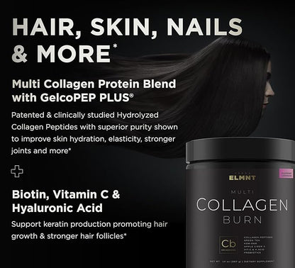 ELMNT Super Collagen Burn for Women w. Probiotics, Hyaluronic Acid, Apple C Vinegar, KSM66, Biotin+ Premium Colageno Multi Collagen Protein Powder for Weight Loss, Fat Burner, Hair, Skin+ (R-Lemonade)