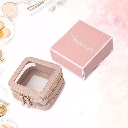 Small Makeup Bag Clear Mini Cosmetic Makeup Case & Toiletry Bag with Zipper Women's Purse Organizer & Car Essentials (Pink, MINI-2)