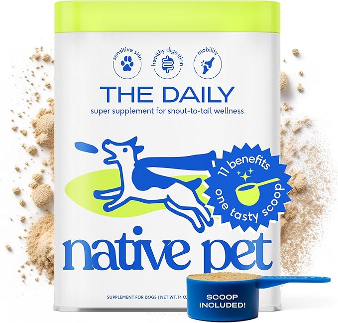 Dog Vitamins Multivitamins and Supplements - 11 in 1 Multivitamin for Dogs with 21 Dog Supplements & Vitamins – Nutritious Dog Food Toppers - Dog Multivitamin Powder - Native Pet The Daily - 60 Scoops