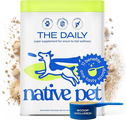 Dog Vitamins Multivitamins and Supplements - 11 in 1 Multivitamin for Dogs with 21 Dog Supplements & Vitamins – Nutritious Dog Food Toppers - Dog Multivitamin Powder - Native Pet The Daily - 60 Scoops