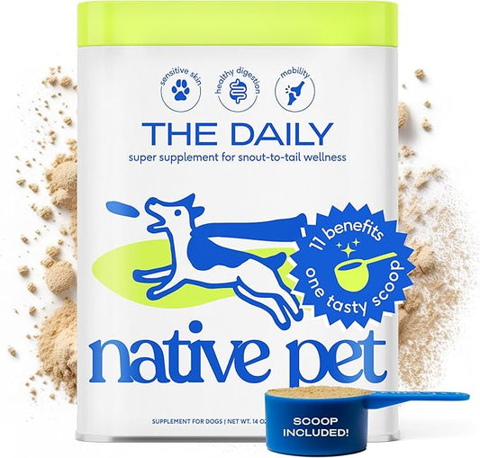 Dog Vitamins Multivitamins and Supplements - 11 in 1 Multivitamin for Dogs with 21 Dog Supplements & Vitamins – Nutritious Dog Food Toppers - Dog Multivitamin Powder - Native Pet The Daily - 60 Scoops