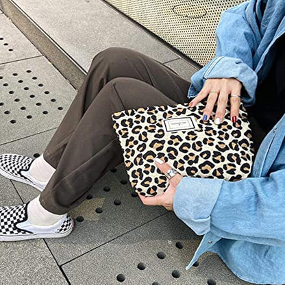 Cosmetic Bags for Women Makeup Bag Large Capacity Purse Travel Toiletry Zipper Storage Pouch Make Up Brushes Organizer for Gifts (Yellow, Leopard)