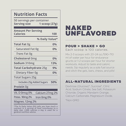 Tailwind Nutrition Endurance Fuel, Sports Drink Powder Mix with Electrolytes, Non-GMO, Free of Soy, Dairy, and Gluten, Vegan, Naked Unflavored, 30 Servings