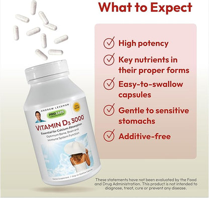 Andrew Lessman Vitamin D3 3000 IU 720 Capsules – High Potency, Essential for Calcium Absorption, Supports Bone Health, Healthy Muscle Function, Immune System and More. Small Easy to Swallow Capsules