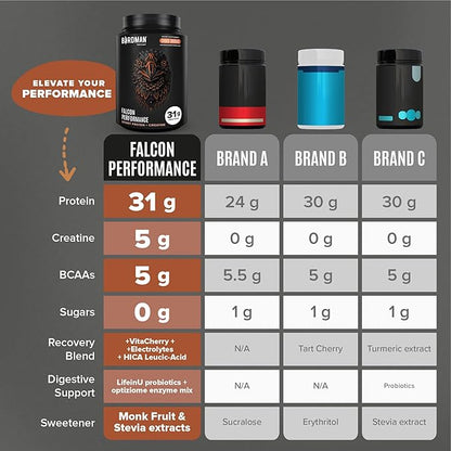 Birdman Falcon Performance Vegan Protein Powder, 31g Protein, 5g Creatine, 5g BCAA, Probiotics, Electrolytes, Pre Workout, Low Carb, Sugar Free & Dairy Free, Plant Based Chocolate Protein, 28 servings