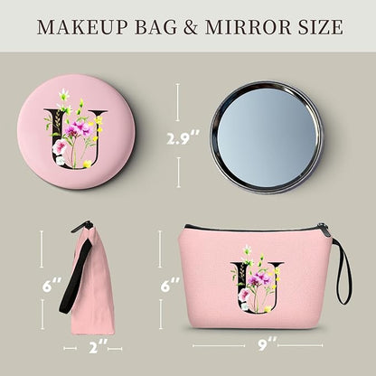 SEAMOON Birthday Thank You Appreciation Monogrammed Gifts for Mom Aunt Teacher Sister Friend Coworkers Bride Bridesmaid Makeup Cosmetic Bag with Mirror Mothers Day Christmas Graduation U