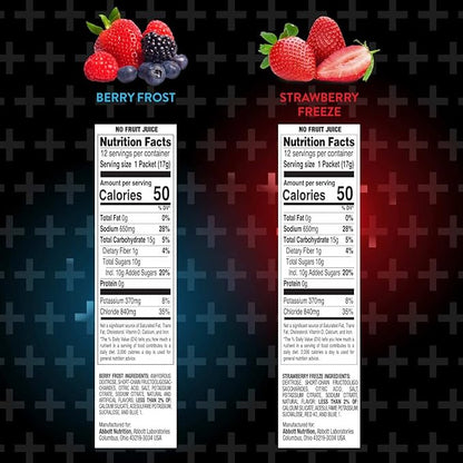 Pedialyte AdvancedCare Plus Electrolyte Powder, Strawberry Freeze And Berry Frost, With 33% More Electrolytes and Has PreActiv Prebiotics, 0.6 Oz Powder Packs (48 Count)