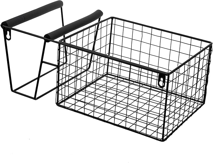 MyGift Hanging Metal Tennis Racquet and Tennis Ball Storage Basket Rack, Wall Mounted Racket Holder