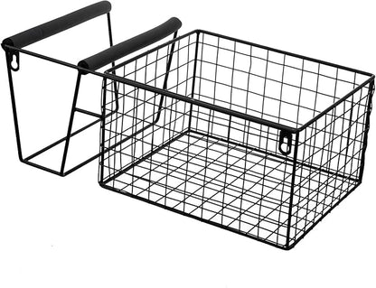 MyGift Hanging Metal Tennis Racquet and Tennis Ball Storage Basket Rack, Wall Mounted Racket Holder