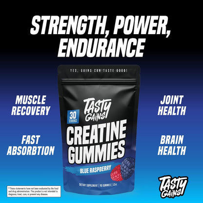 Creatine Infused Gummies, 90g of Creatine, Non-GMO, Vegan - Build Muscle & Boost Strength for Men & Women (1g Creatine Monohydrate Per Gummy) Made in USA