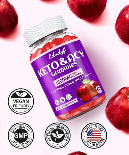 Keto ACV Gummies with B12 B6 – 1500 mg Apple Cider Vinegar Supplement with Pomegranate and Beet Juice, Vegan & Gluten-Free, 180 Gummies for Men & Women