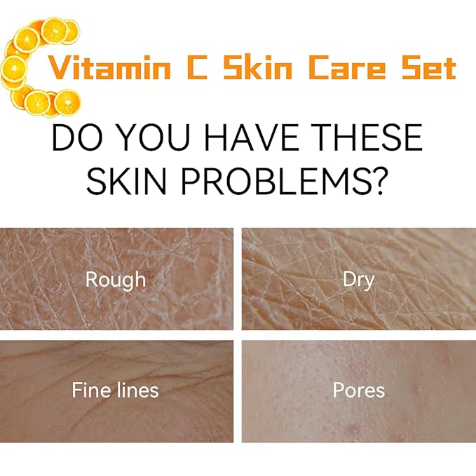 Skin Care Kit Vitamin C Women Gifts - Travel Essentials - 4PCS Antioxidant Facial Skin Care Products with Toner, Serum, Face & Eye Cream - Skincare for Girls 10-12(One Size, 4PCS Vitamin C Scent)