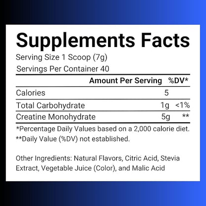 Creatine Monohydrate – 5g Creatine Monohydrate Powder – Advanced Creatine for Women and Men – Bulk Supplements Creatine – Delicious Fruit Punch Flavor – 9.8oz (40 Servings, Blue Raspberry)